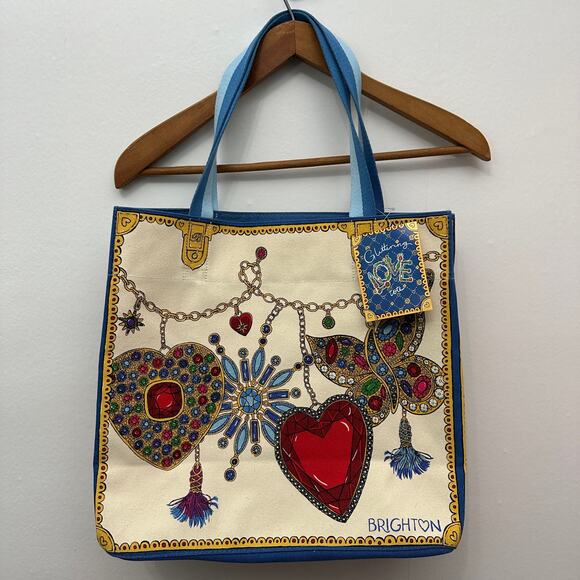 Brighton Glittering Love Tote Bag Hearts Butterfly Jeweled Print Canvas NEW tag - Picture 2 of 13